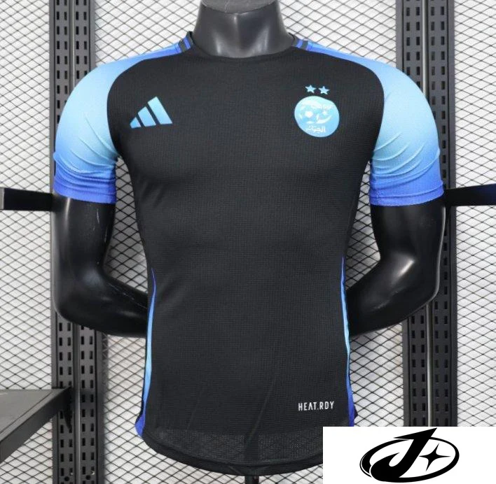 Player Version 2025 Algeria Black with Blue Sleeves Jersey - Image 2