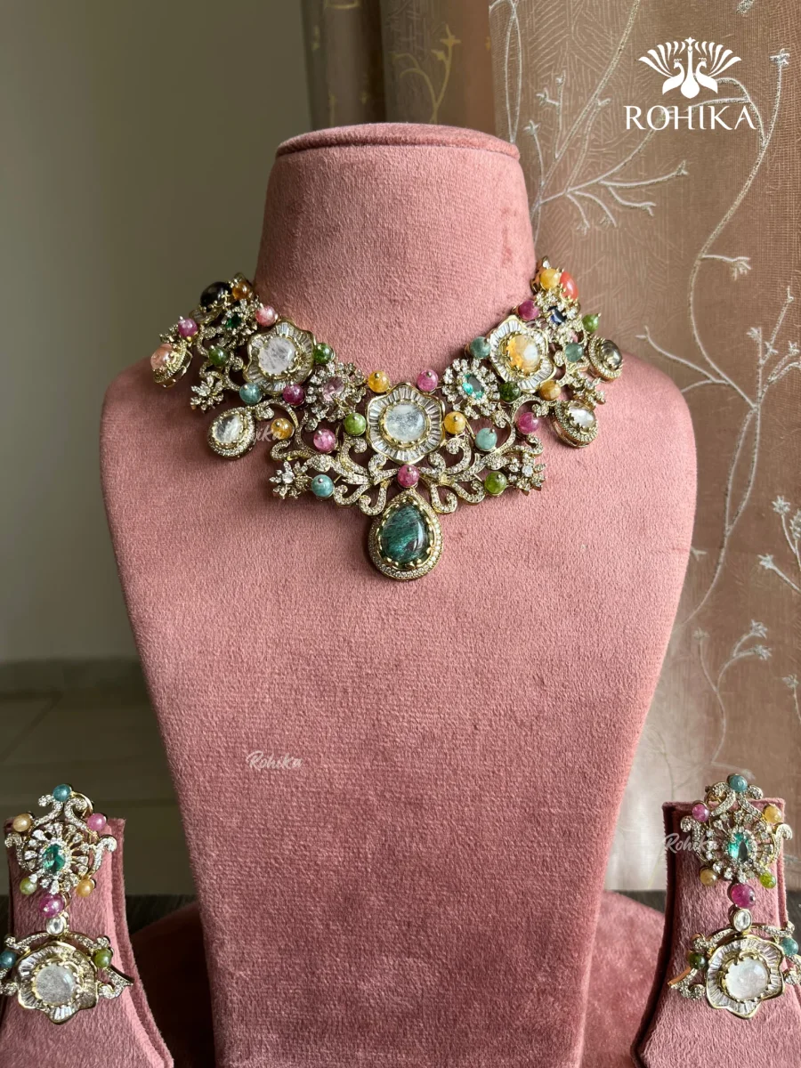Saabya inspired fusion necklace set (SS024) - Multi colour - Image 3